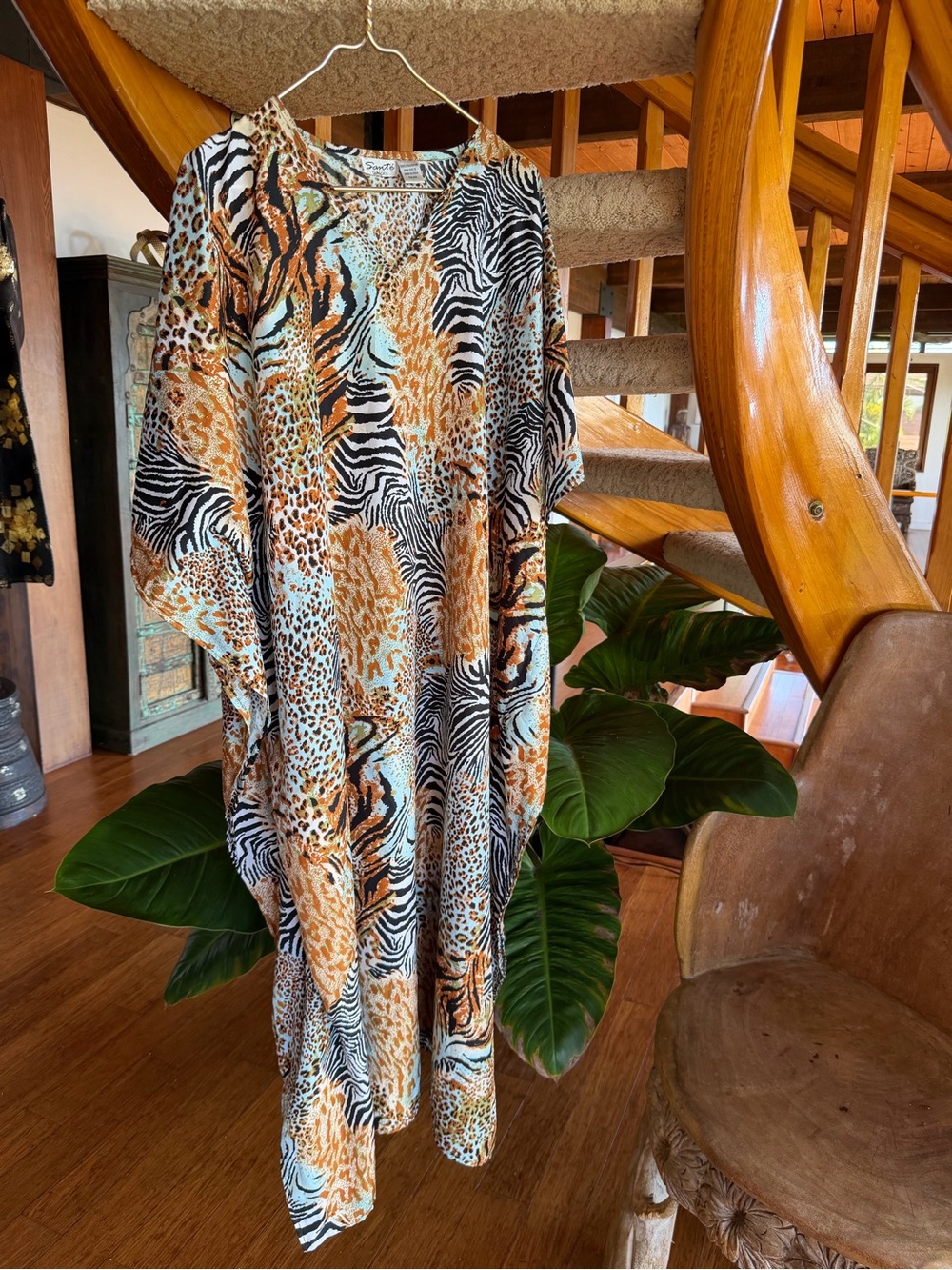 VIntage SANTE Classic One Size Caftan  Cover Up in mixed safari print, sparkles